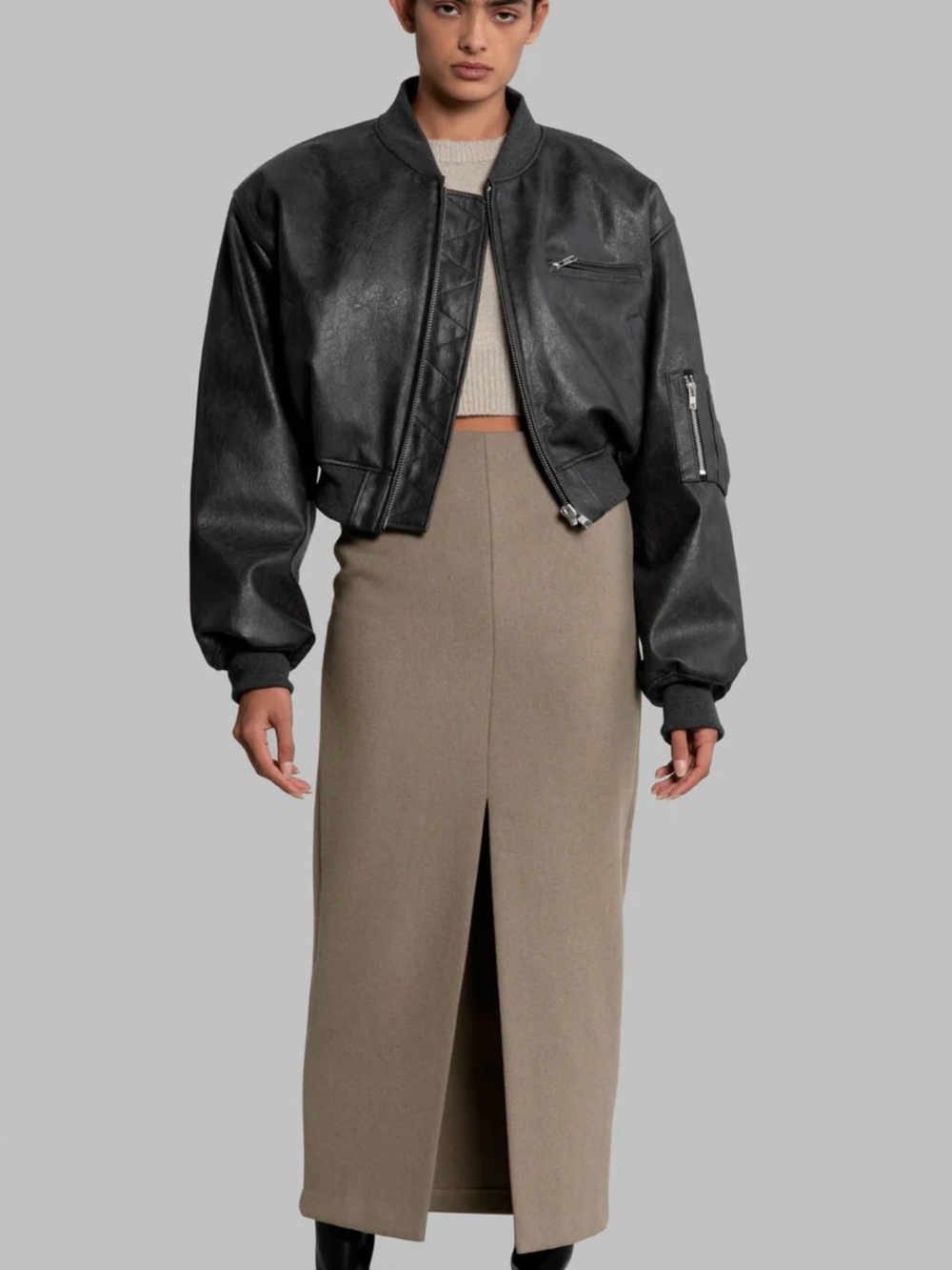 The Frankie Shop Black Cropped Bomber Jacket - Picture 6 of 9